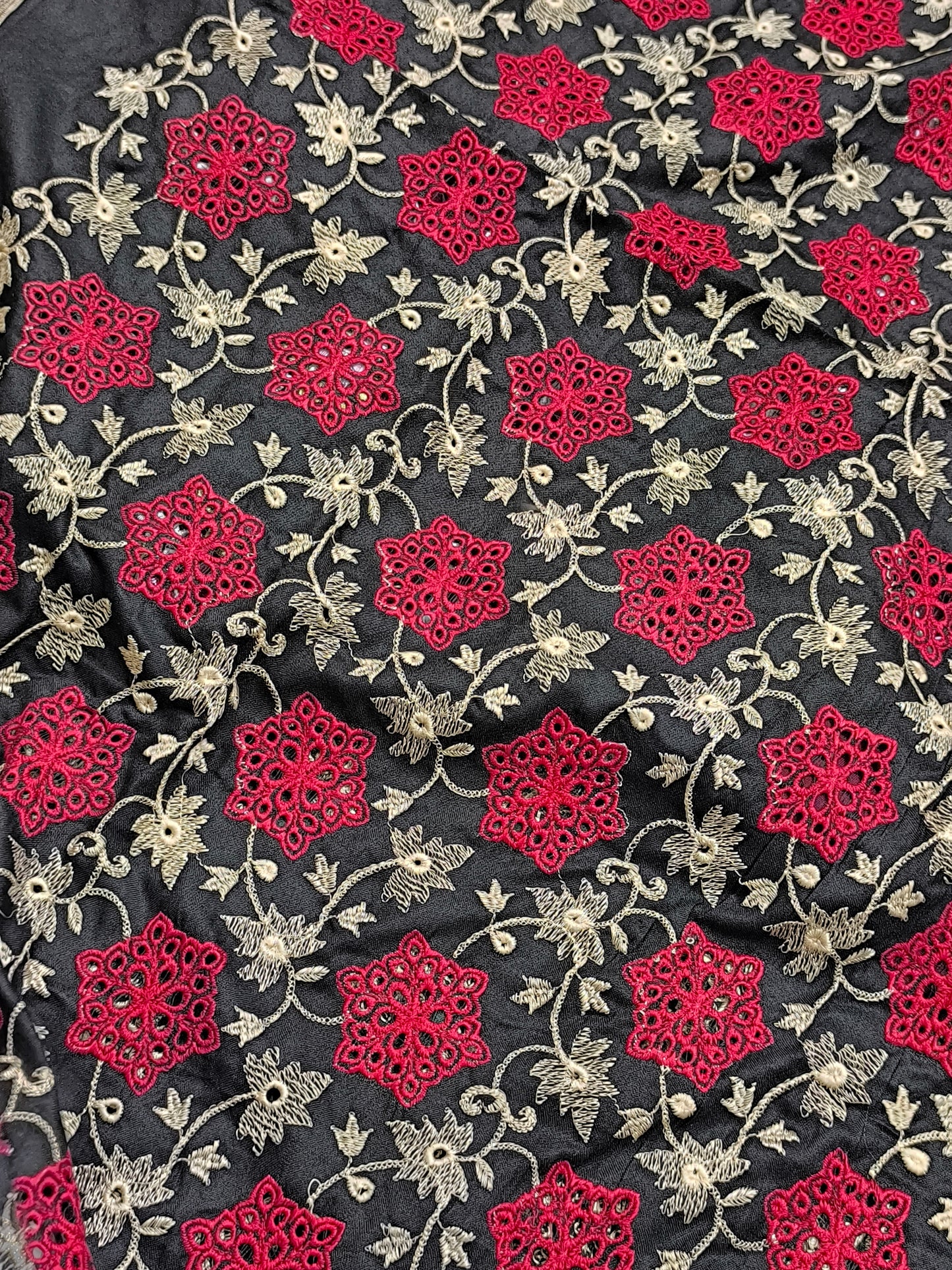 2PC Dhanak Winter Dress fBLACK RED FLOWER