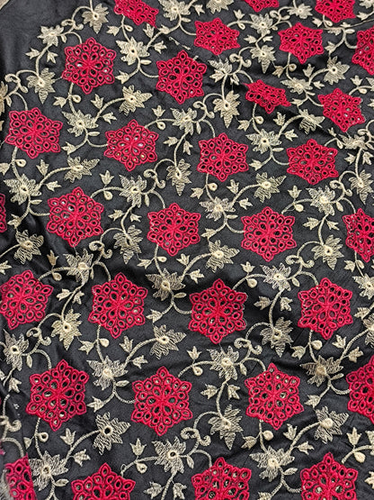2PC Dhanak Winter Dress fBLACK RED FLOWER