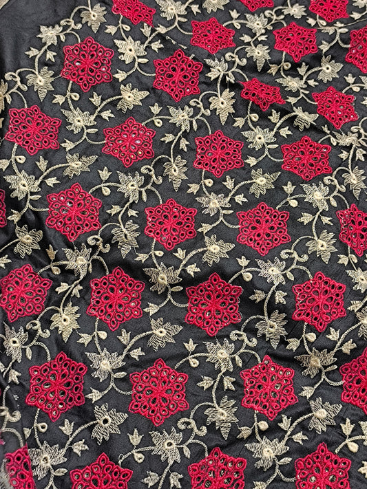 2PC Dhanak Winter Dress fBLACK RED FLOWER