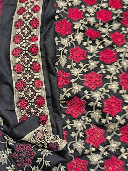 2PC Dhanak Winter Dress fBLACK RED FLOWER
