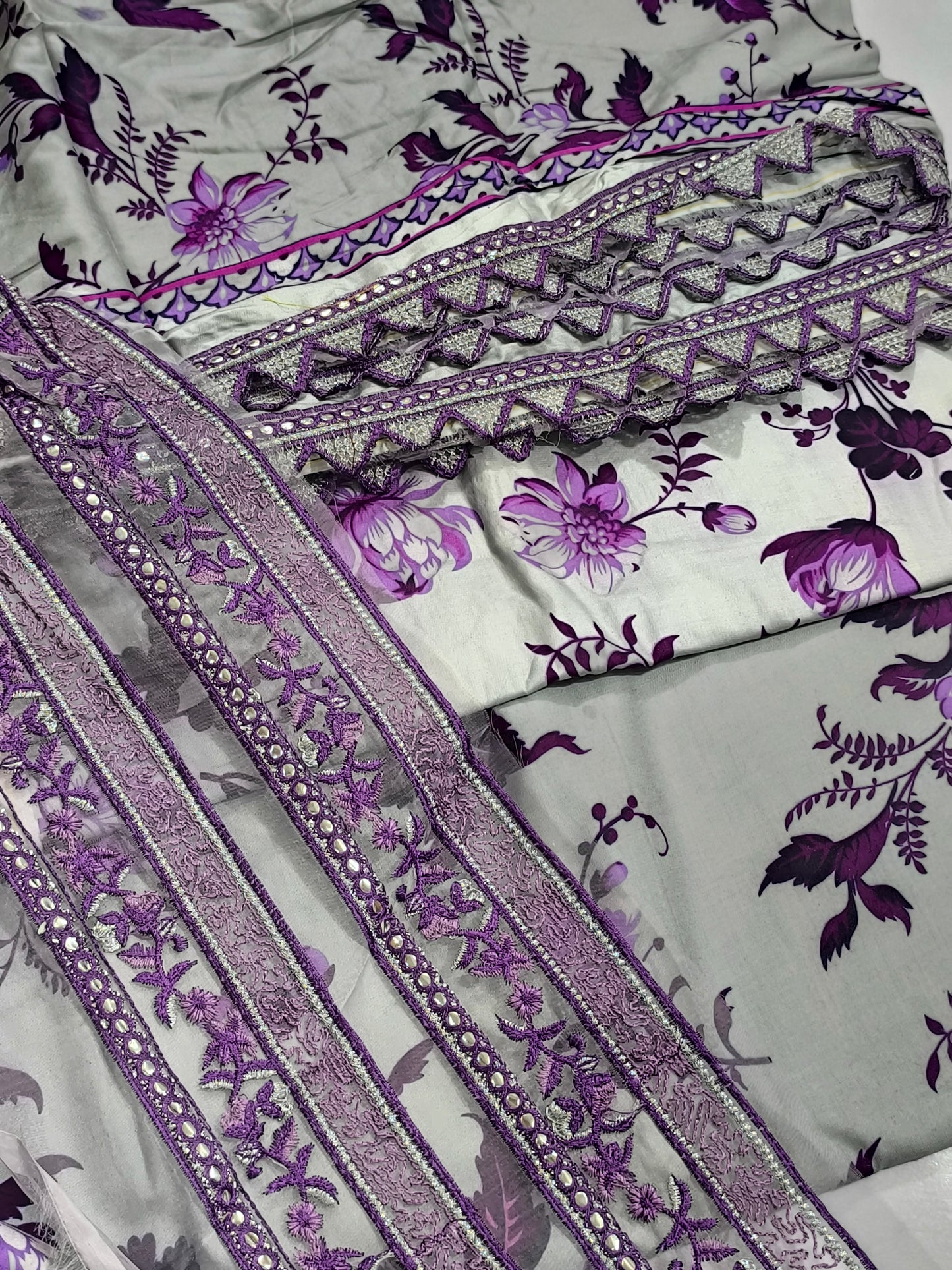Aneela’s Replica 3PC Linen Dress for Women –LILAC LINEN