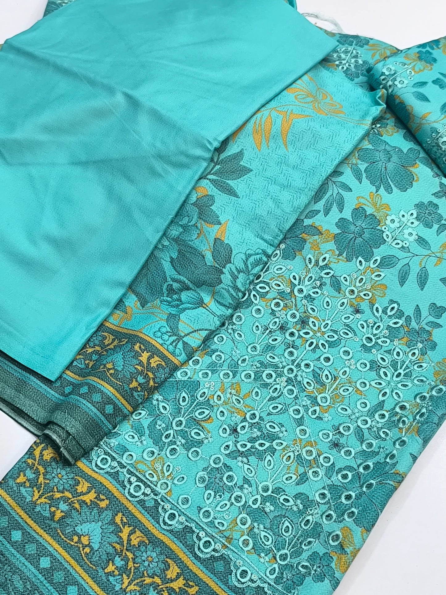 Printed 3PC Dhanak Suit for Women | Center Panel SKY BLUE COPIIIIII