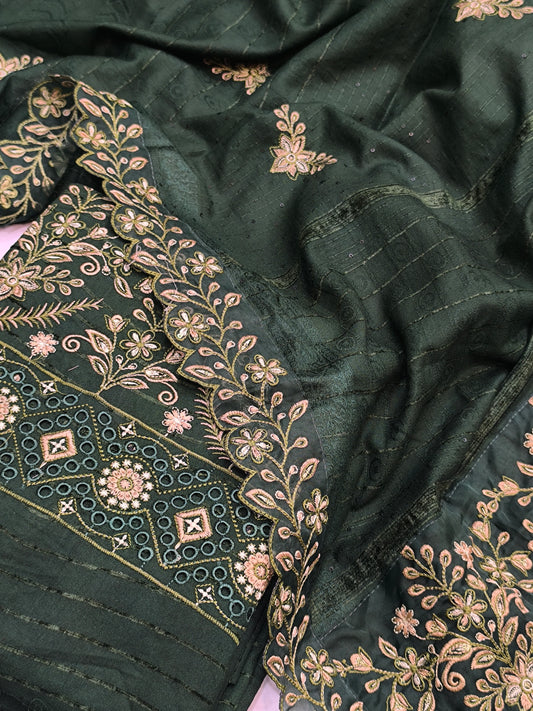 Luxury 3PC Winter Dhanak Velvet Lining & Patchwork Dupatta  HANFGREENLUXURY