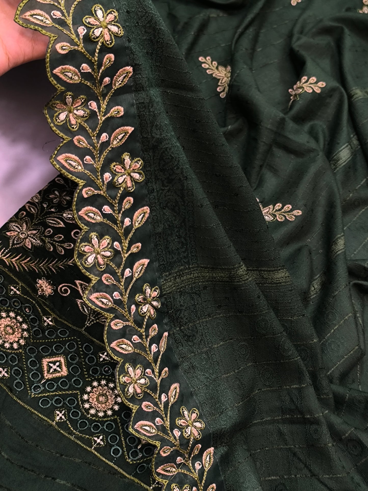 Luxury 3PC Winter Dhanak Velvet Lining & Patchwork Dupatta  HANFGREENLUXURY