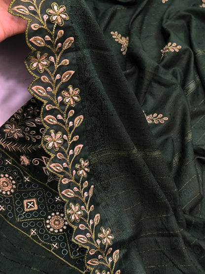 Luxury 3PC Winter Dhanak Velvet Lining & Patchwork Dupatta  HANFGREENLUXURY