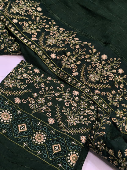 Luxury 3PC Winter Dhanak Velvet Lining & Patchwork Dupatta  HANFGREENLUXURY