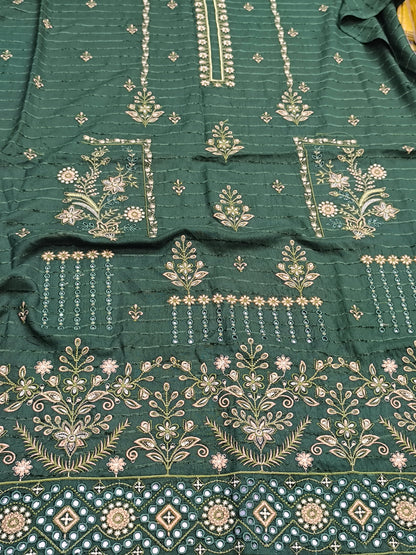 Luxury 3PC Winter Dhanak Velvet Lining & Patchwork Dupatta  HANFGREENLUXURY