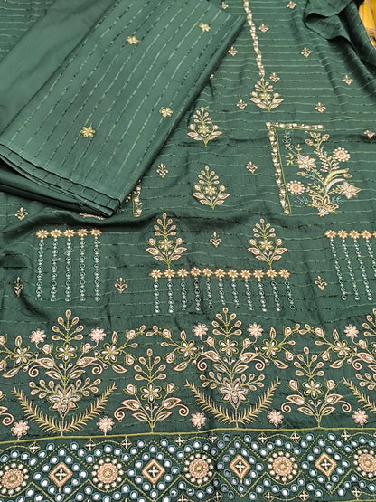 Luxury 3PC Winter Dhanak Velvet Lining & Patchwork Dupatta  HANFGREENLUXURY