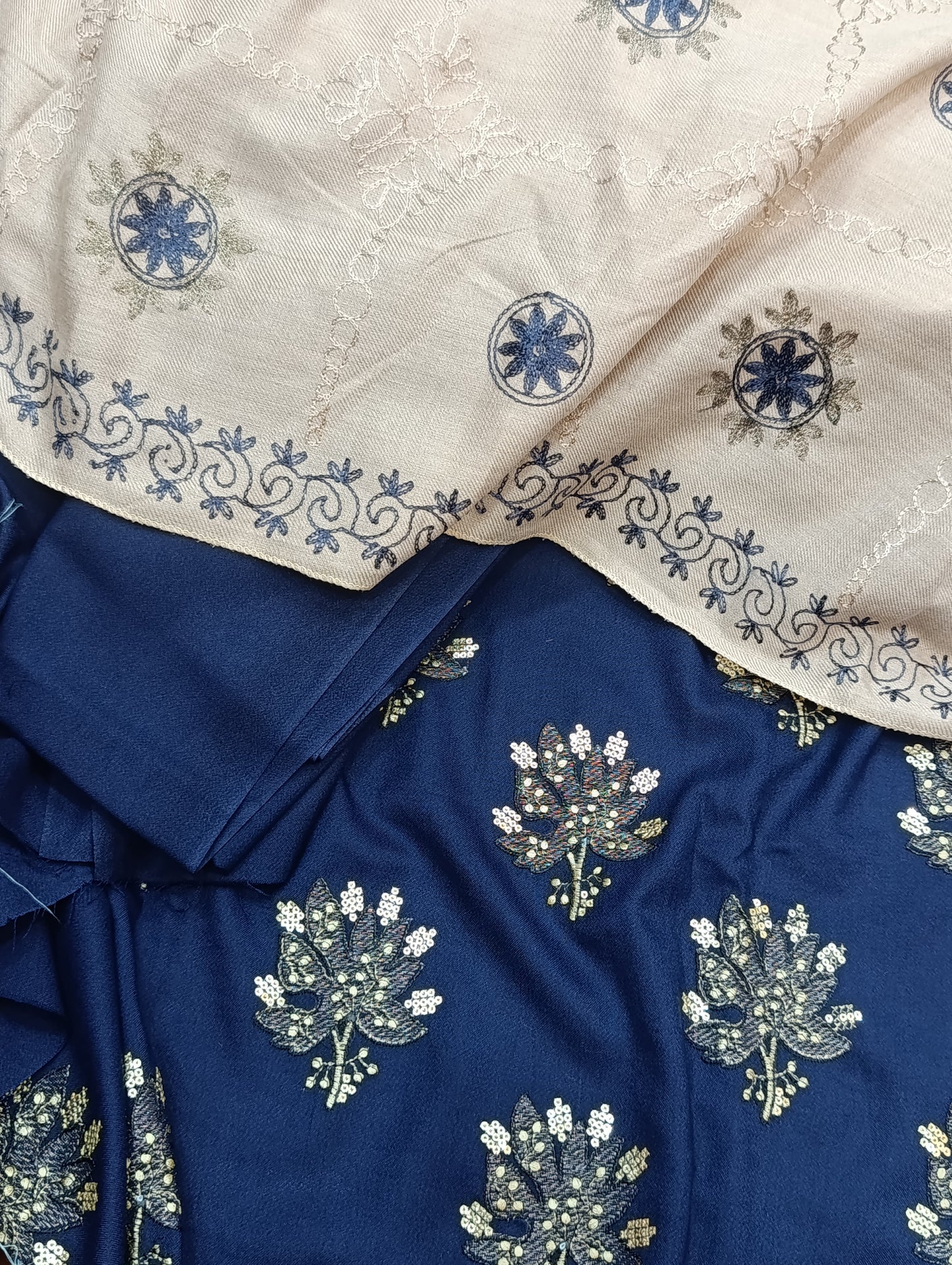 Heavy Embroidered Dhanak Shirt with Tila Sequence & Wool Shawl | Side Sleeves | 45 Inch Length ZINKNEWPATTA