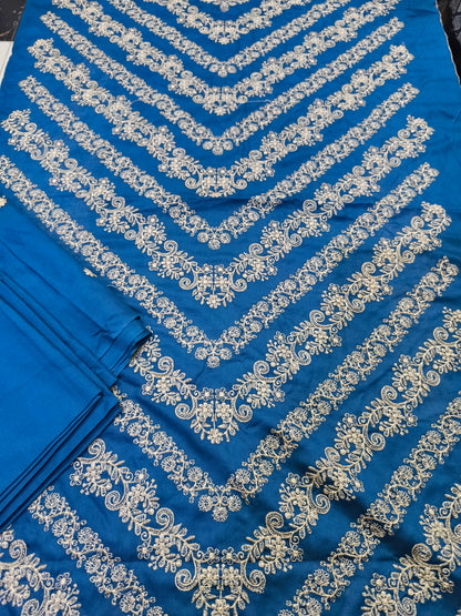 2PC Dhanak Suit with Heavy Embroidery | Light Embroidery on Back & Sleeves | Plain Trouser ZINKVV