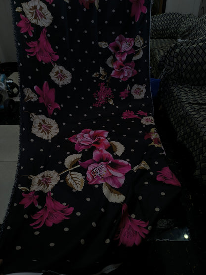 Iznik Inspired 3PC Chikankari Embroidered Dhanak Suit BLACK