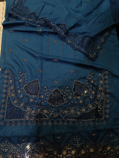 Luxury Dhanak Heavy Embroidered Shirt with Dissolving Cutwork Shiffli ZINK