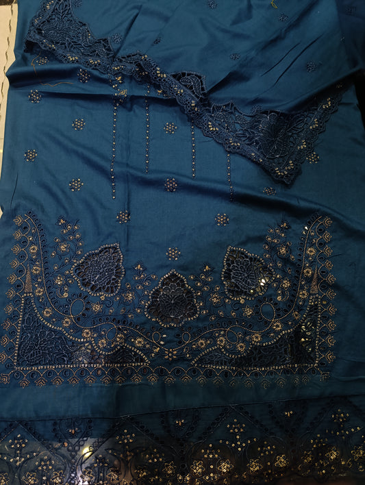 Luxury Dhanak Heavy Embroidered Shirt with Dissolving Cutwork Shiffli ZINK
