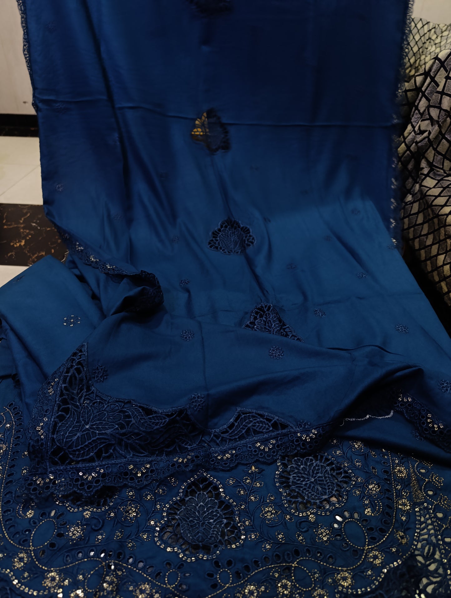 Luxury Dhanak Heavy Embroidered Shirt with Dissolving Cutwork Shiffli ZINK