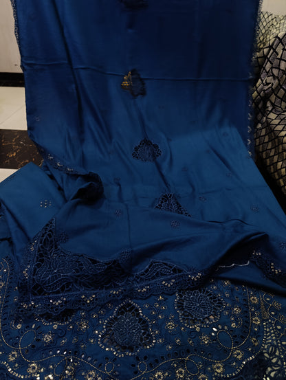 Luxury Dhanak Heavy Embroidered Shirt with Dissolving Cutwork Shiffli ZINK