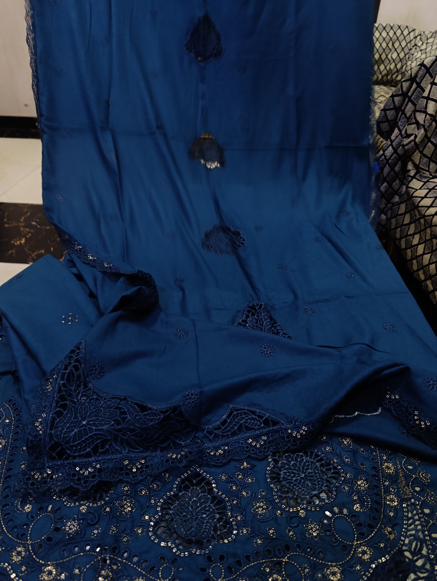 Luxury Dhanak Heavy Embroidered Shirt with Dissolving Cutwork Shiffli ZINK
