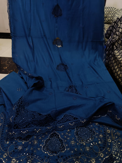 Luxury Dhanak Heavy Embroidered Shirt with Dissolving Cutwork Shiffli ZINK