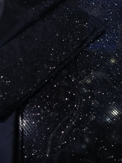 Nureh Inspired Heavily Sequined Chiffon Dress | Silk Trouser & Organza Dupatta BLACK