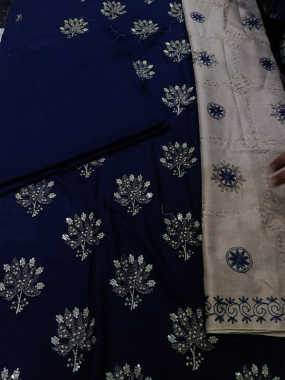 Heavy Embroidered Dhanak Shirt with Tila Sequence & Wool Shawl | Side Sleeves | 45 Inch Length ZINKNEWPATTA