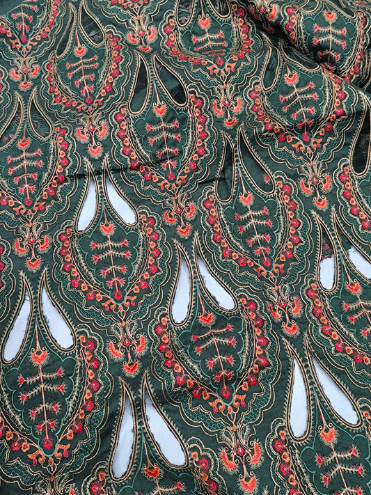 3-Piece Dhanak Winter Suit – Heavy Embroidered Shawl, Laser Cutwork GREEN AMBI