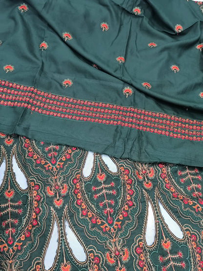 3-Piece Dhanak Winter Suit – Heavy Embroidered Shawl, Laser Cutwork GREEN AMBI