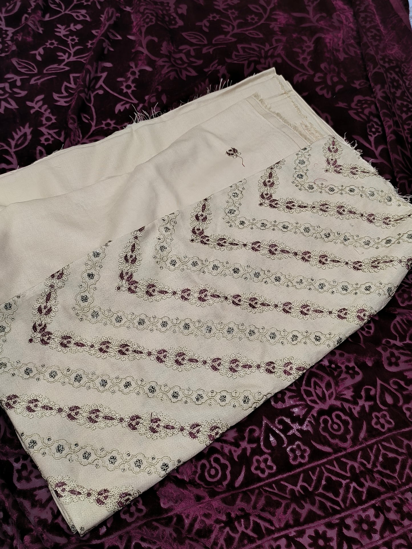 3-Piece Dhanak Suit – Heavy Embroidered Front Shirt, Light Embroidery on Back & Sleeves, Trouser & Palachi Shawl SKINV PALACHI