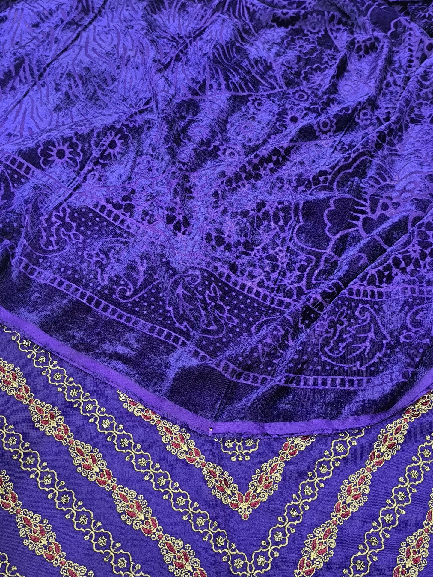 3-Piece Dhanak Suit – Heavy Embroidered Front Shirt, Light Embroidery on Back & Sleeves, Trouser & Palachi Shawl PURPLE VVPLACHI
