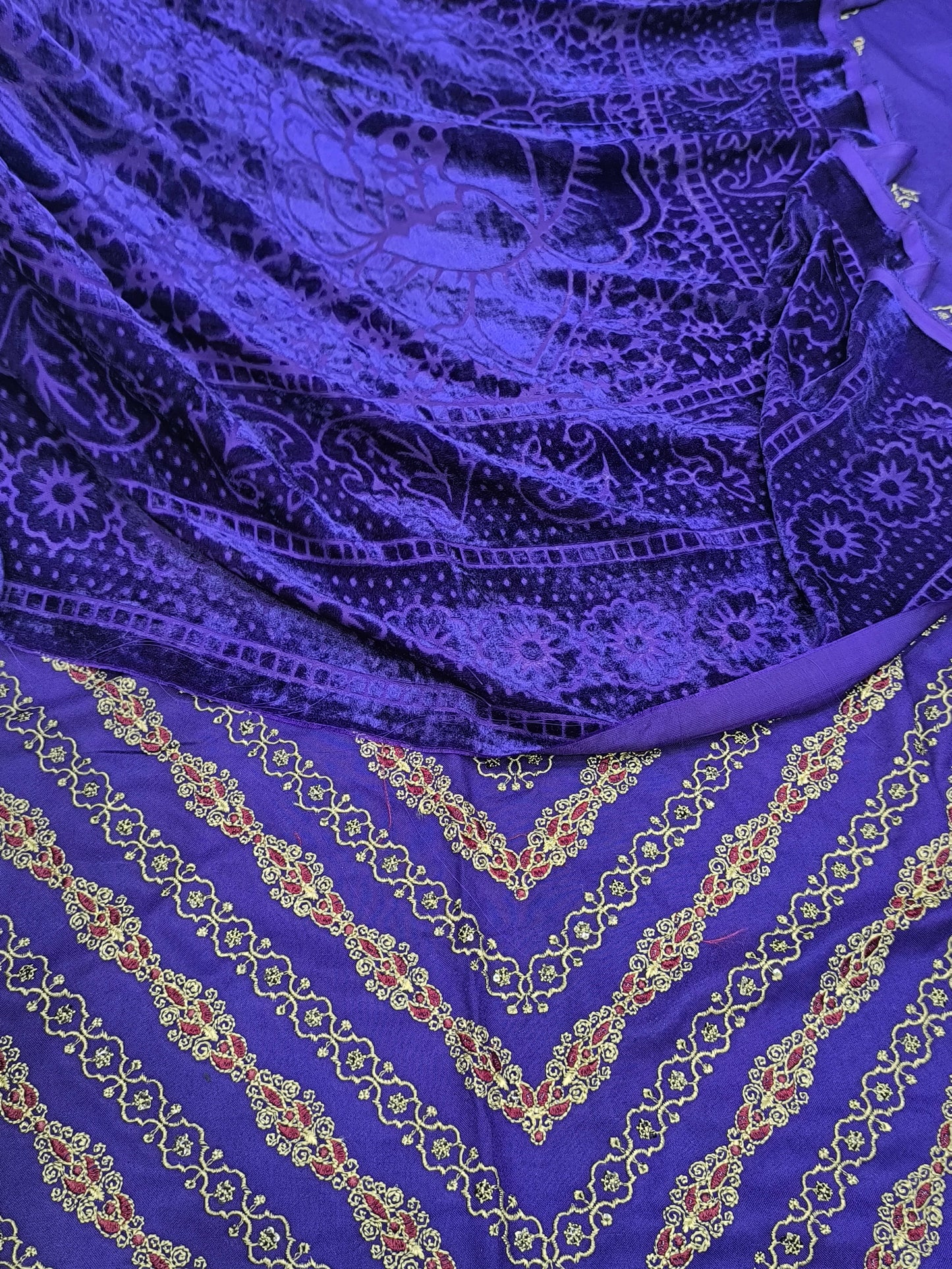 3-Piece Dhanak Suit – Heavy Embroidered Front Shirt, Light Embroidery on Back & Sleeves, Trouser & Palachi Shawl PURPLE VVPLACHI