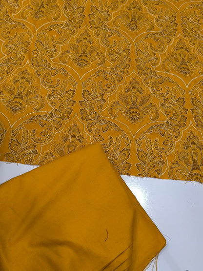 Bareeze Replica 3-Piece Dhanak Suit – Full Heavy Embroidered Shawl with Plain Dhanak Shirt & Trouser (5 Meters) MUSTURD PAN PATTA