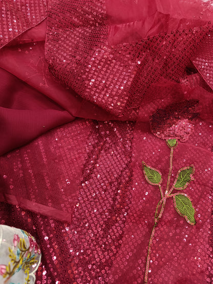 Nureh Dupe Fancy Wedding Wear – Heavy Sequence Party Wear Dress with Organza Dupatta maroon