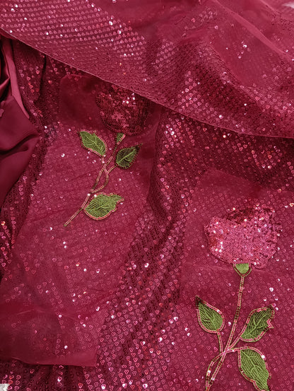 Nureh Dupe Fancy Wedding Wear – Heavy Sequence Party Wear Dress with Organza Dupatta maroon