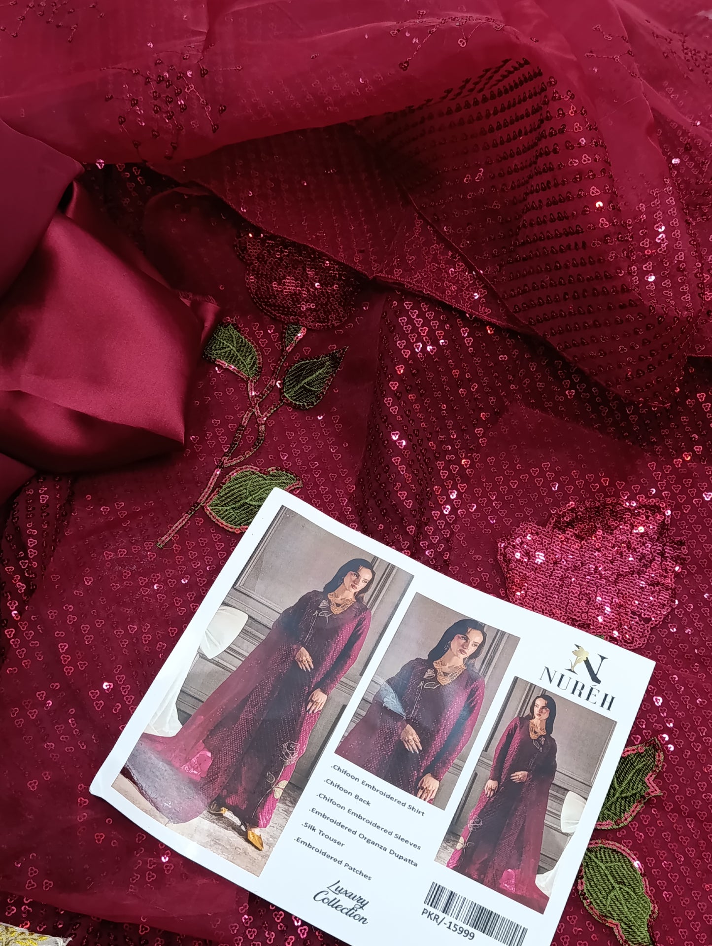 Nureh Dupe Fancy Wedding Wear – Heavy Sequence Party Wear Dress with Organza Dupatta maroon