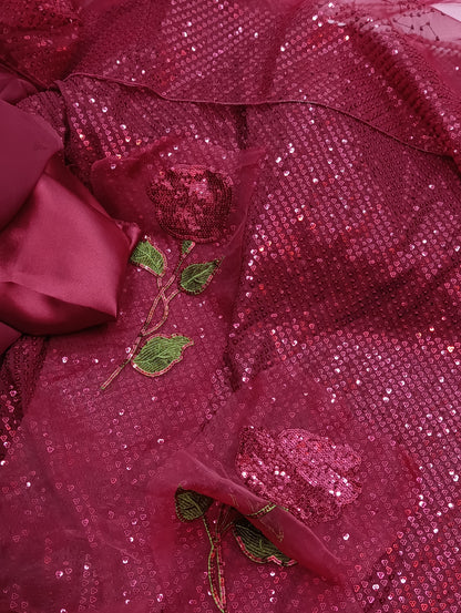 Nureh Dupe Fancy Wedding Wear – Heavy Sequence Party Wear Dress with Organza Dupatta maroon