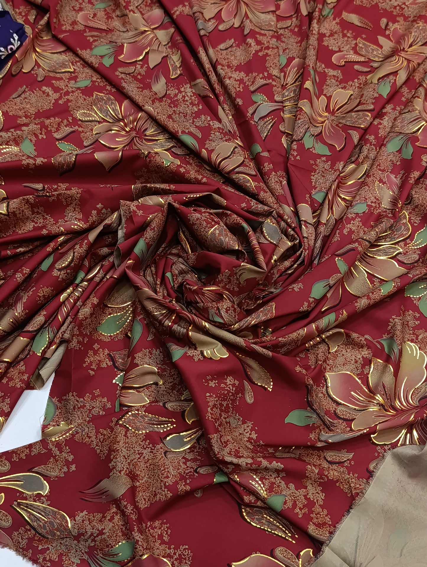 China Silk 2PC Suit – Gold Print Design maroon