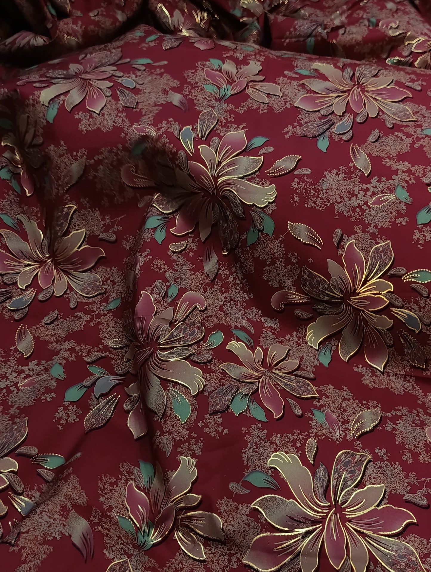 China Silk 2PC Suit – Gold Print Design maroon