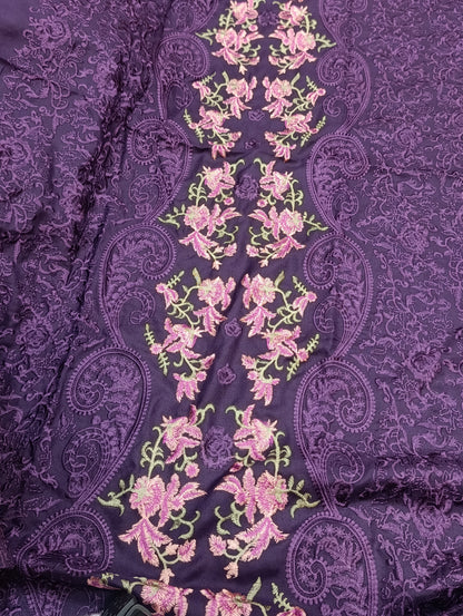 Winter Dhanak 3PC Suit – Heavy Embroidery with Shawl pure design PURPLE