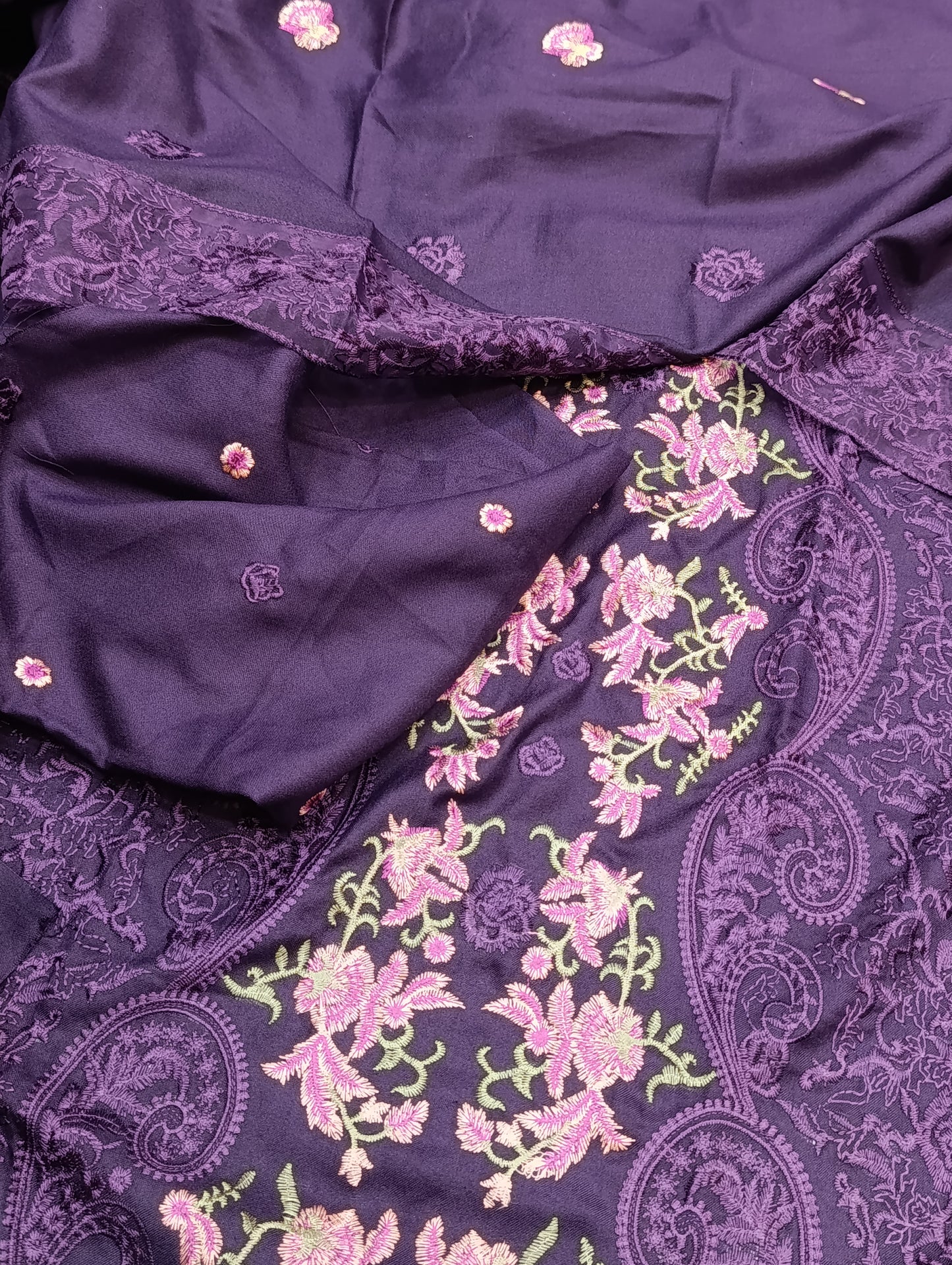 Winter Dhanak 3PC Suit – Heavy Embroidery with Shawl pure design PURPLE