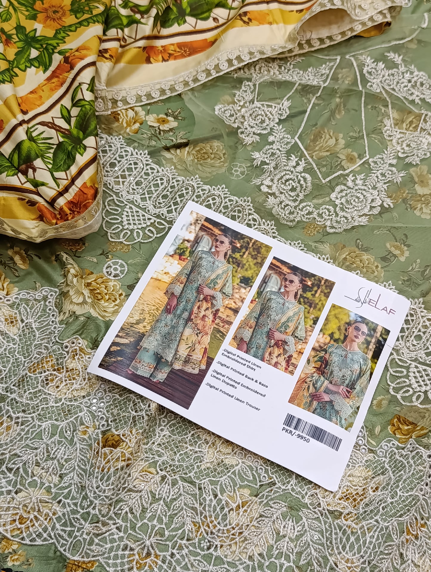 Elaf Dupe Linen 3PC Suit with Embroidered Patches elaf pista
