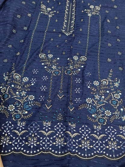 Asim Jofa Dupe 3PC Winter Dhanak Suit blue laari