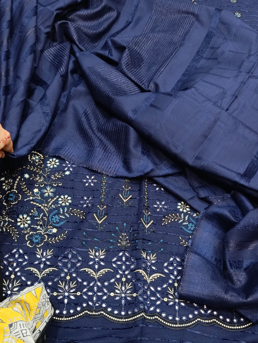 Asim Jofa Dupe 3PC Winter Dhanak Suit blue laari