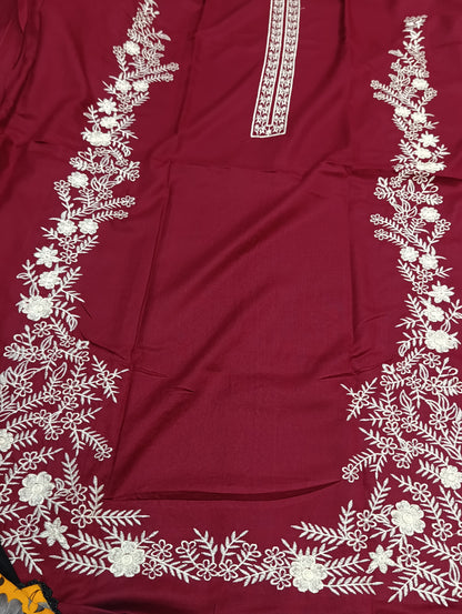 Winter Dhanak 2PC Suit – Side Chalk Embroidery Mehroon