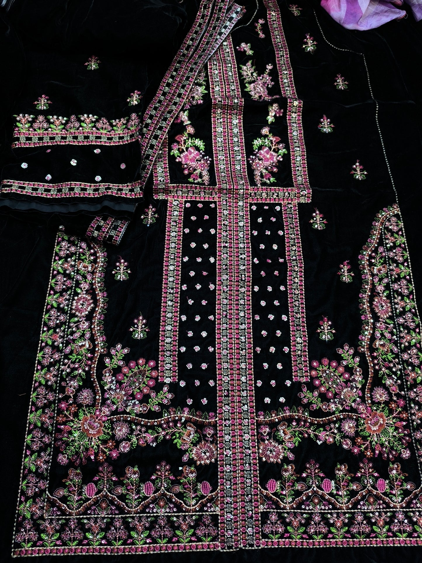 Aneel’s Luxury Velvet Suit – Heavy Embroidered Formal Wear BLACK