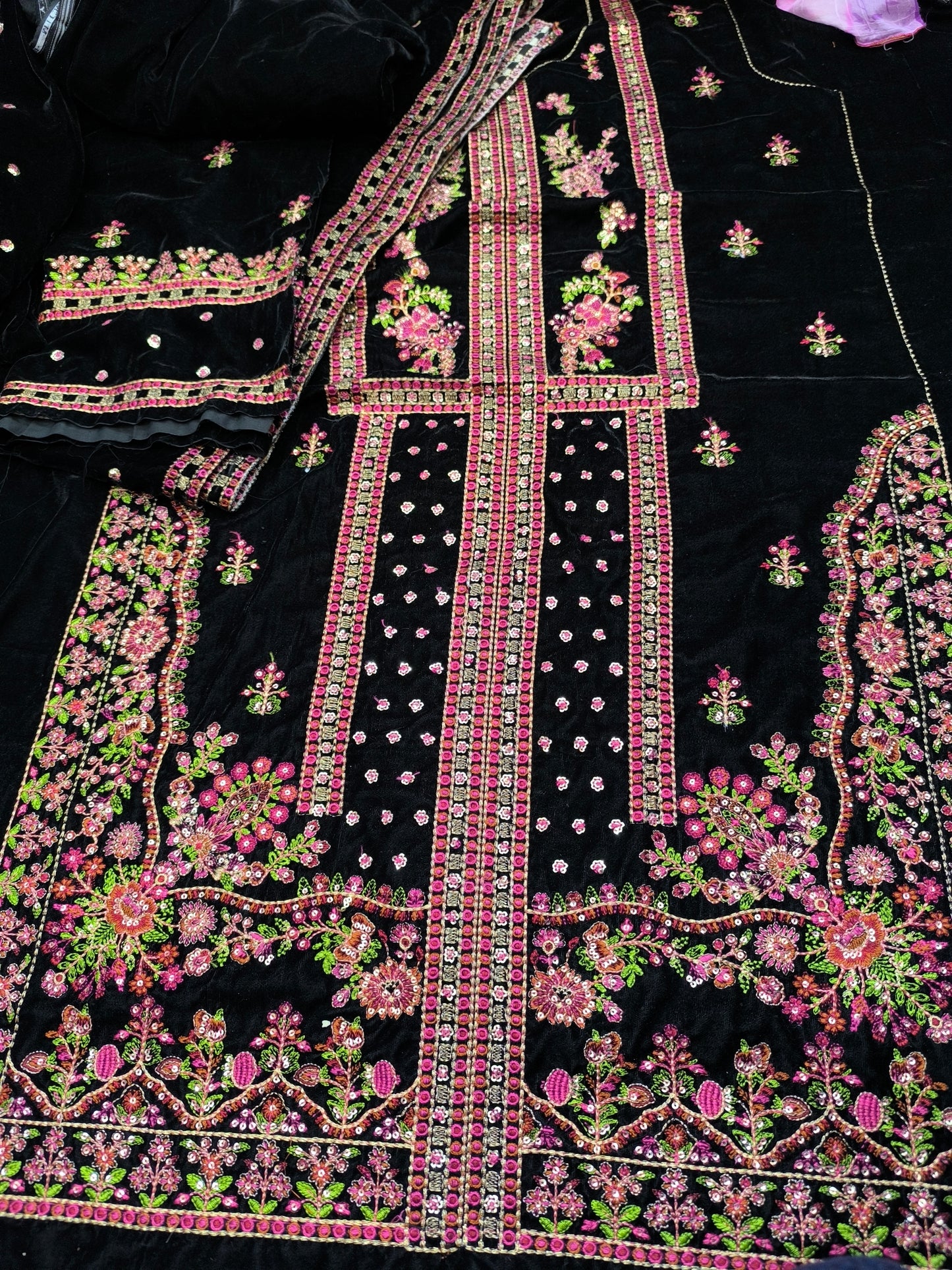 Aneel’s Luxury Velvet Suit – Heavy Embroidered Formal Wear BLACK