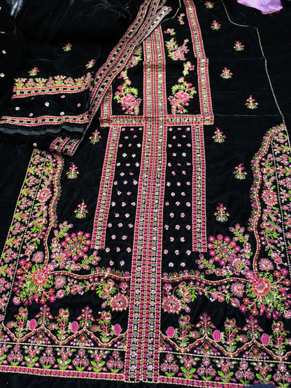 Aneel’s Luxury Velvet Suit – Heavy Embroidered Formal Wear BLACK