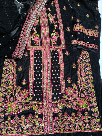 Aneel’s Luxury Velvet Suit – Heavy Embroidered Formal Wear BLACK