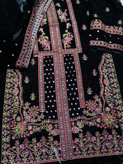 Aneel’s Luxury Velvet Suit – Heavy Embroidered Formal Wear BLACK