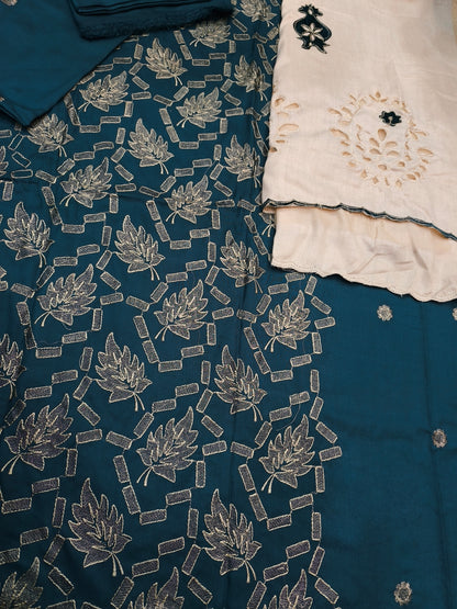 DHANAK 3 PC WOOL SHAWL SIDE SLEEVES ZINK TUKRI