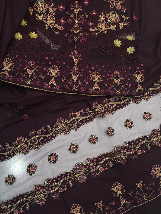 3PC LUXURY DHANAK TULIP PLUM