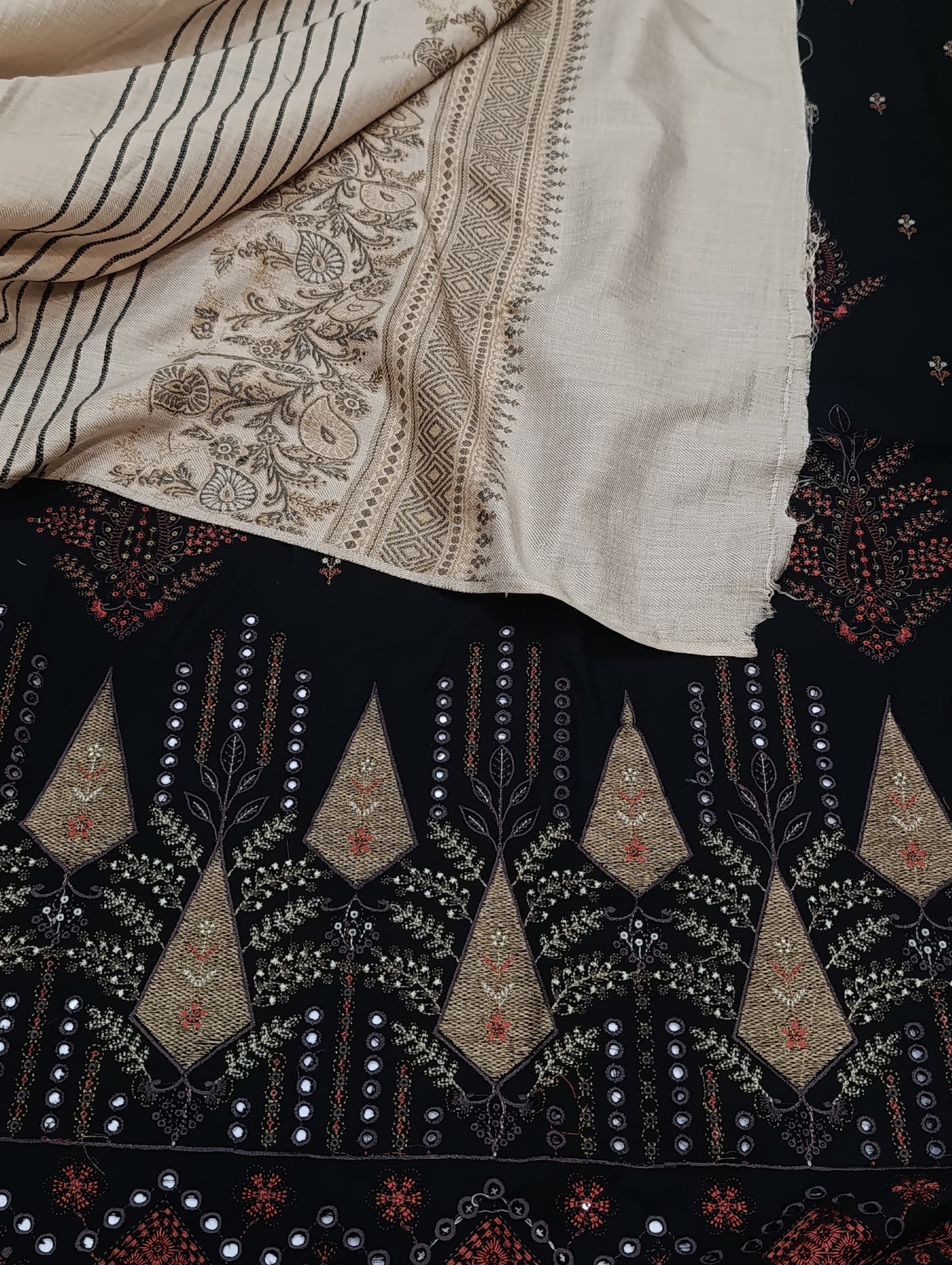 Dhanak 3PC Suit with Wool ACRYLIC Shawl HNF BLACK