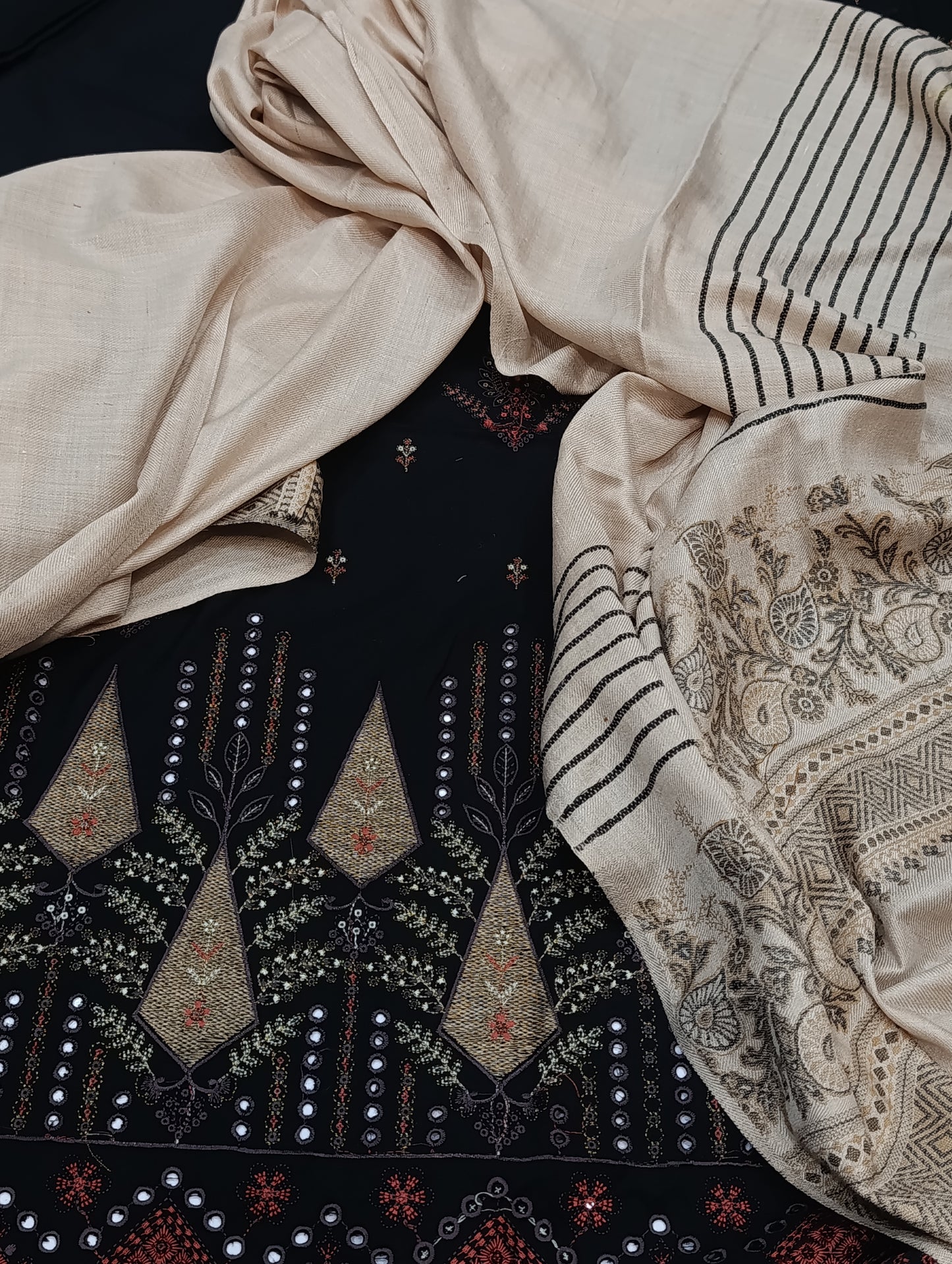 Dhanak 3PC Suit with Wool ACRYLIC Shawl HNF BLACK